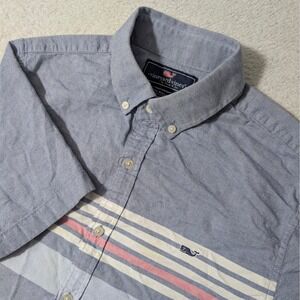 Vineyard Vines Button Down Shirt Mens Sm Blue Striped Slim Fit Whale Shirt S/S
